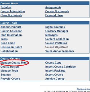 manage course menu