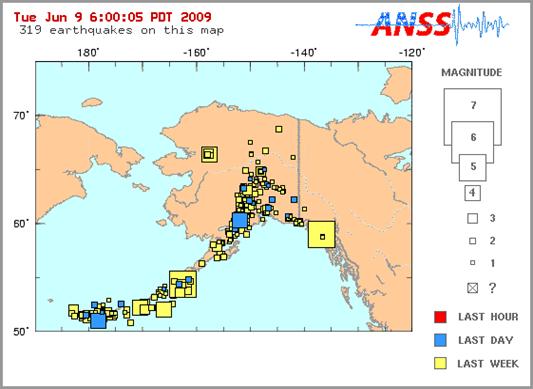 Map showing earthquakes