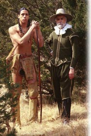 A Wampanoag native and a colonist taking a break from their work