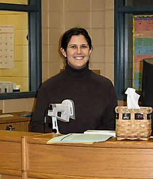 Ms. Zellner at the Circulation Desk