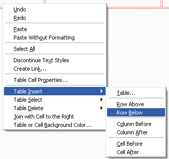 right click table insert row