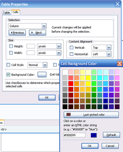select blue in table