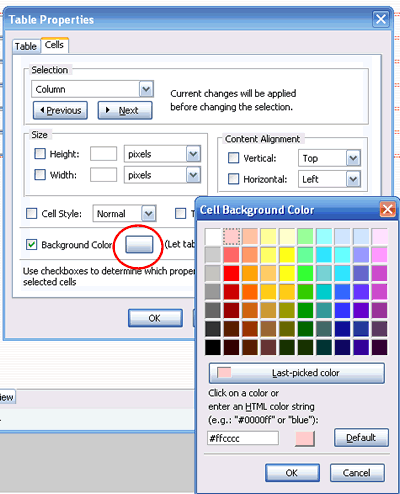 table selecting color