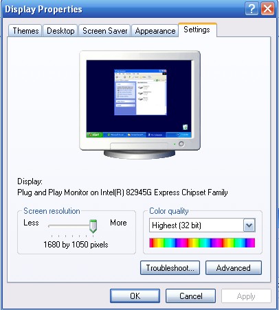 screen resolution settings