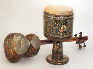 NMM 2420. Long-necked lute (tar) and NMM 2424. goblet drum (zarb), Persia, ca. 1925