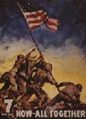 WWII Recruiting poster: An artist rendering of the flag raising on Iwo Jima.